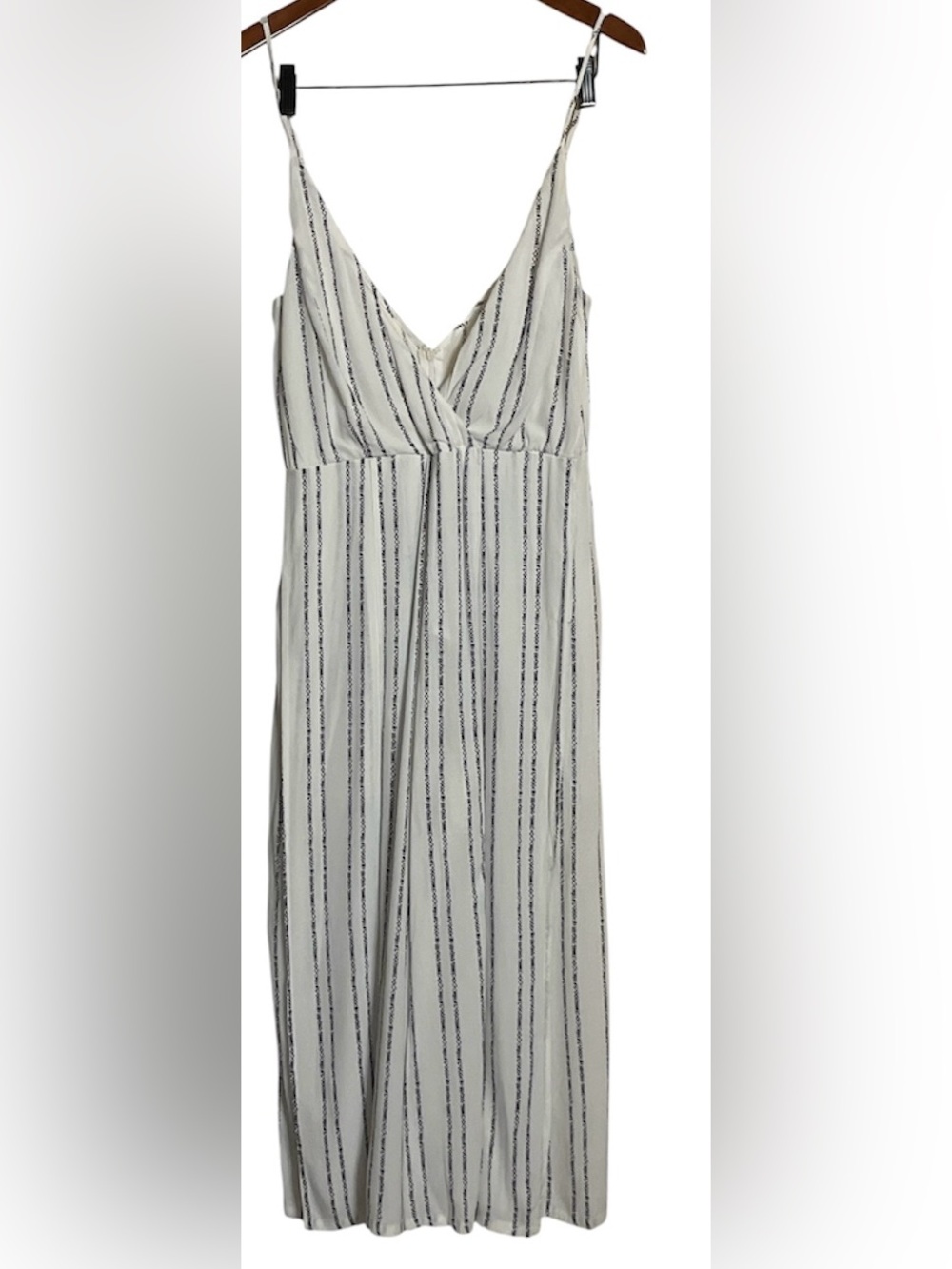 Olivaceous White Maxi Dress with Black Vertical Stripes